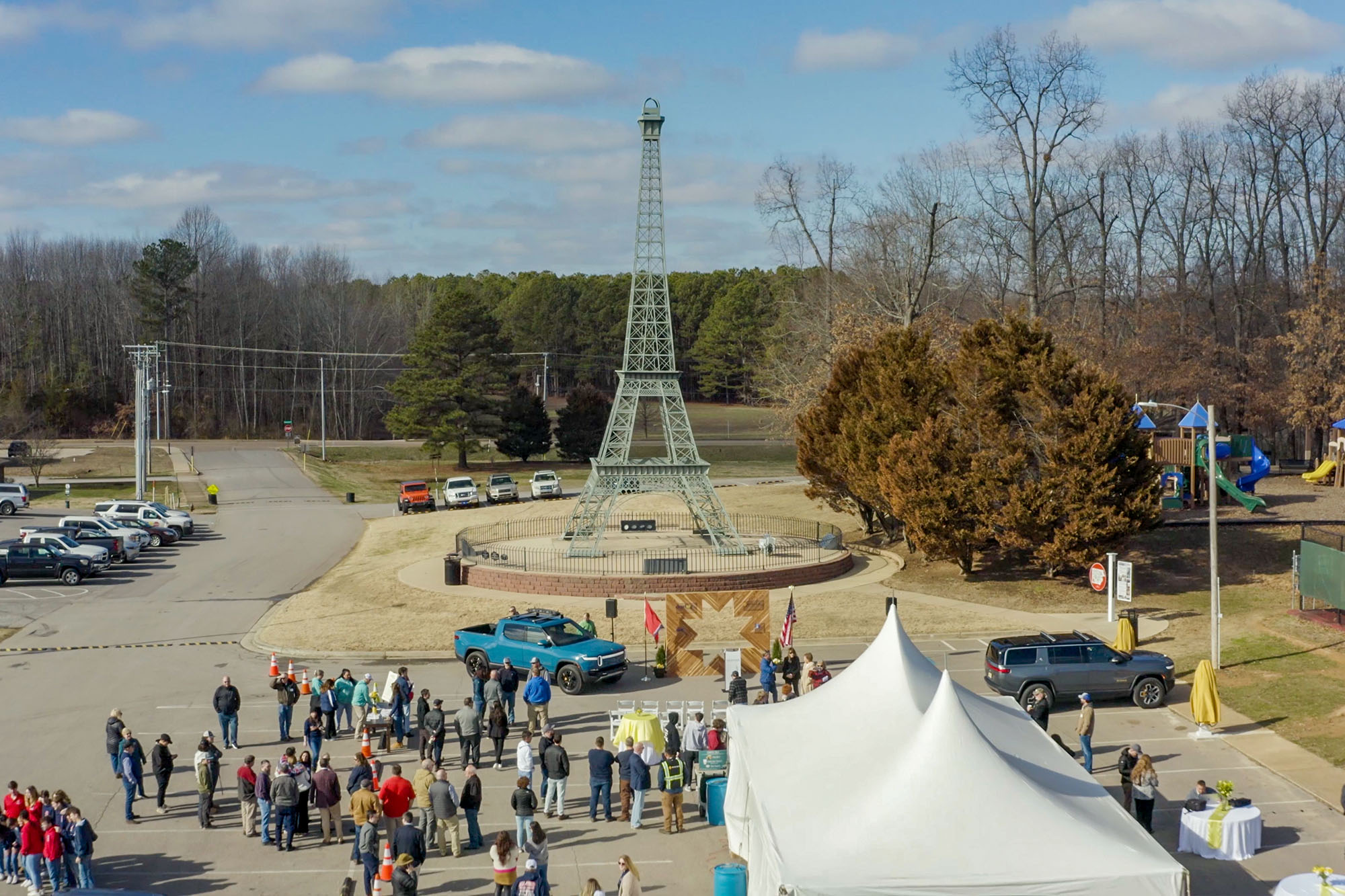 Rivian and Clearloop Host “First Charge” Event Aerial Photo with Crowd at the Event